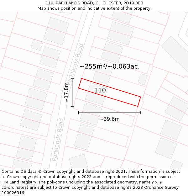 110, PARKLANDS ROAD, CHICHESTER, PO19 3EB: Plot and title map