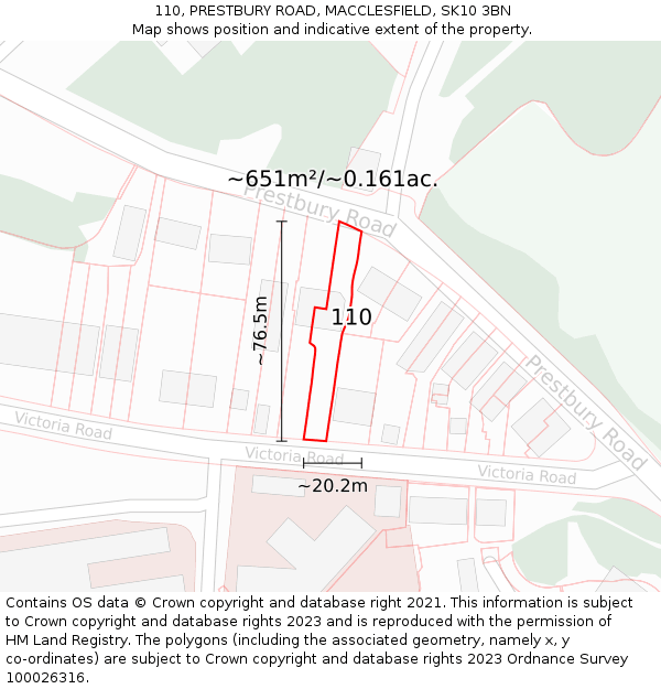 110, PRESTBURY ROAD, MACCLESFIELD, SK10 3BN: Plot and title map