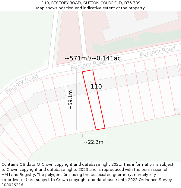 110, RECTORY ROAD, SUTTON COLDFIELD, B75 7RS: Plot and title map