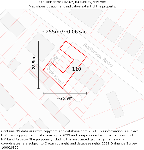 110, REDBROOK ROAD, BARNSLEY, S75 2RG: Plot and title map