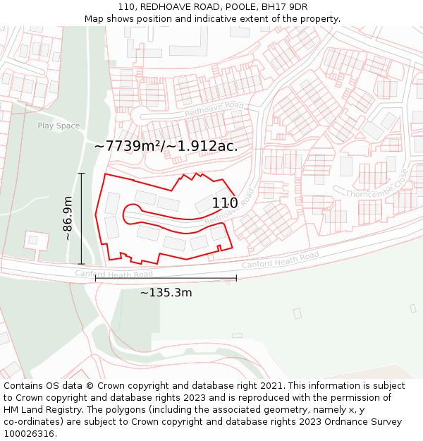 110, REDHOAVE ROAD, POOLE, BH17 9DR: Plot and title map