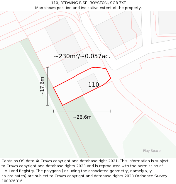 110, REDWING RISE, ROYSTON, SG8 7XE: Plot and title map