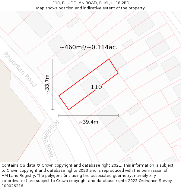 110, RHUDDLAN ROAD, RHYL, LL18 2RD: Plot and title map