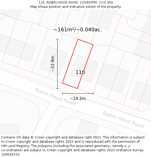 110, ROBIN HOOD ROAD, COVENTRY, CV3 3AX: Plot and title map