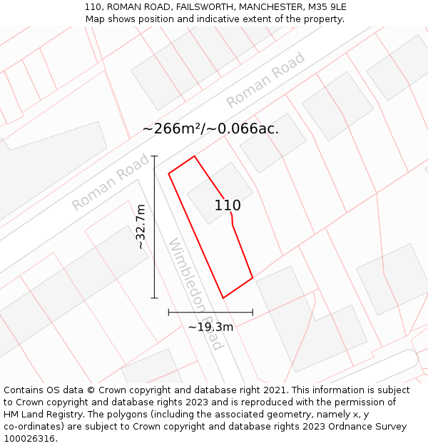 110, ROMAN ROAD, FAILSWORTH, MANCHESTER, M35 9LE: Plot and title map