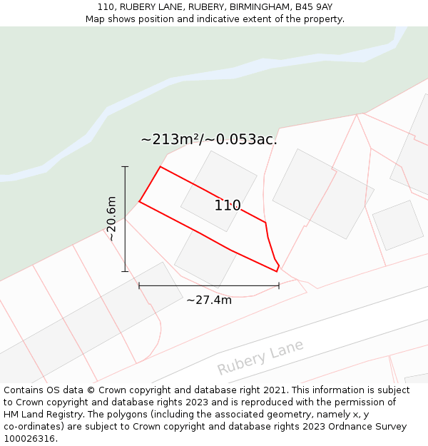 110, RUBERY LANE, RUBERY, BIRMINGHAM, B45 9AY: Plot and title map