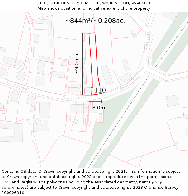 110, RUNCORN ROAD, MOORE, WARRINGTON, WA4 6UB: Plot and title map