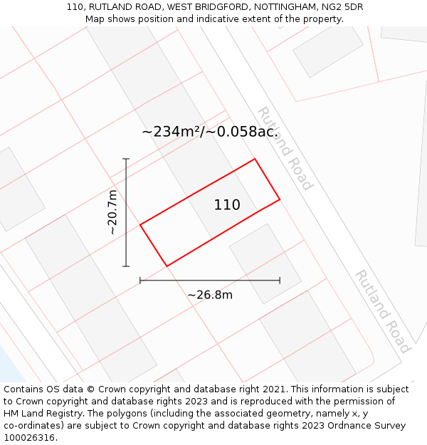 110, RUTLAND ROAD, WEST BRIDGFORD, NOTTINGHAM, NG2 5DR: Plot and title map