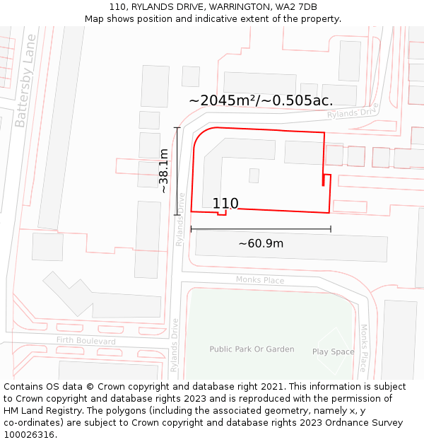 110, RYLANDS DRIVE, WARRINGTON, WA2 7DB: Plot and title map