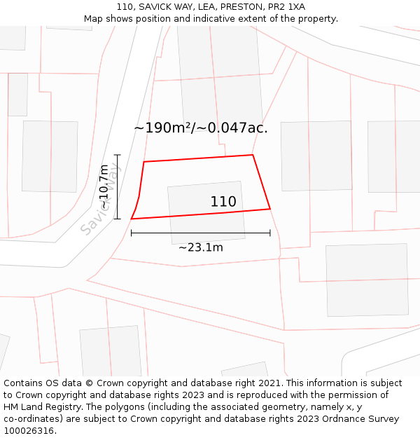 110, SAVICK WAY, LEA, PRESTON, PR2 1XA: Plot and title map