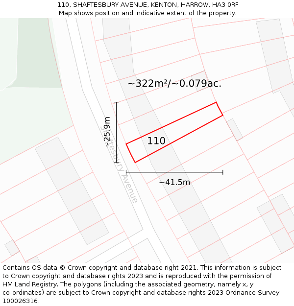 110, SHAFTESBURY AVENUE, KENTON, HARROW, HA3 0RF: Plot and title map