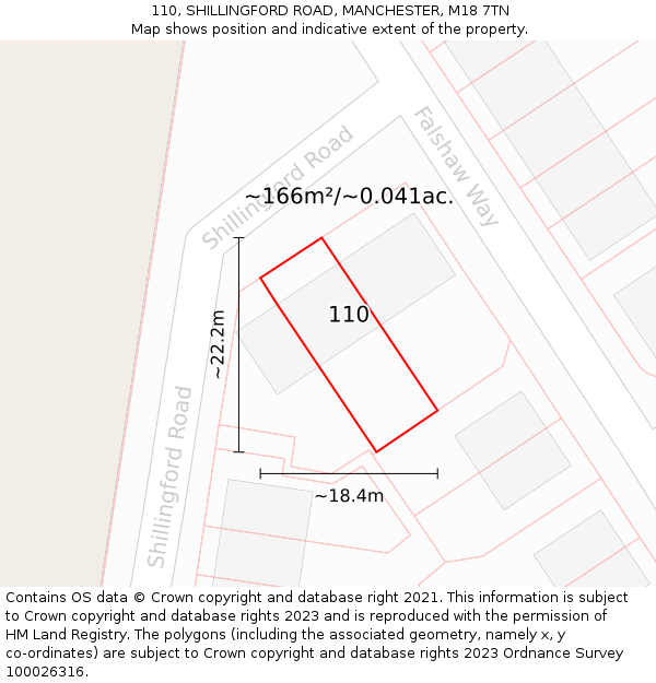 110, SHILLINGFORD ROAD, MANCHESTER, M18 7TN: Plot and title map