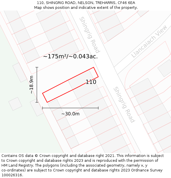 110, SHINGRIG ROAD, NELSON, TREHARRIS, CF46 6EA: Plot and title map