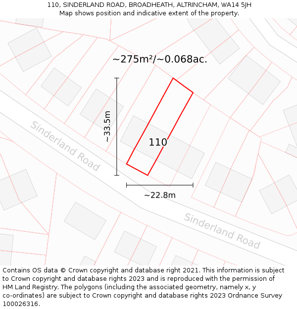 110, SINDERLAND ROAD, BROADHEATH, ALTRINCHAM, WA14 5JH: Plot and title map