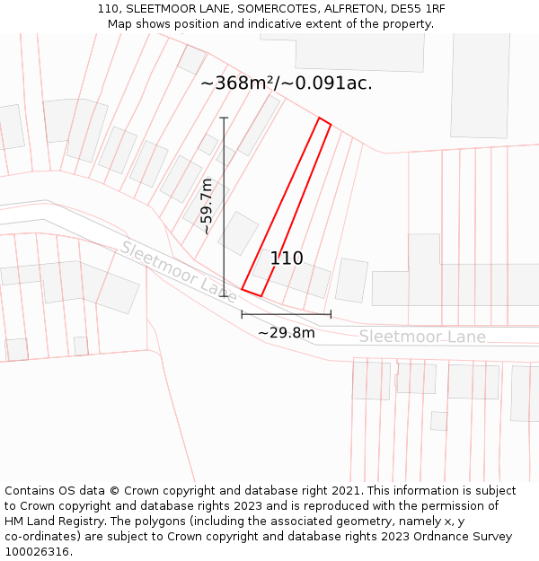 110, SLEETMOOR LANE, SOMERCOTES, ALFRETON, DE55 1RF: Plot and title map