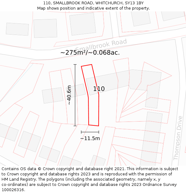 110, SMALLBROOK ROAD, WHITCHURCH, SY13 1BY: Plot and title map