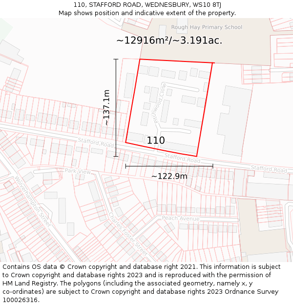 110, STAFFORD ROAD, WEDNESBURY, WS10 8TJ: Plot and title map