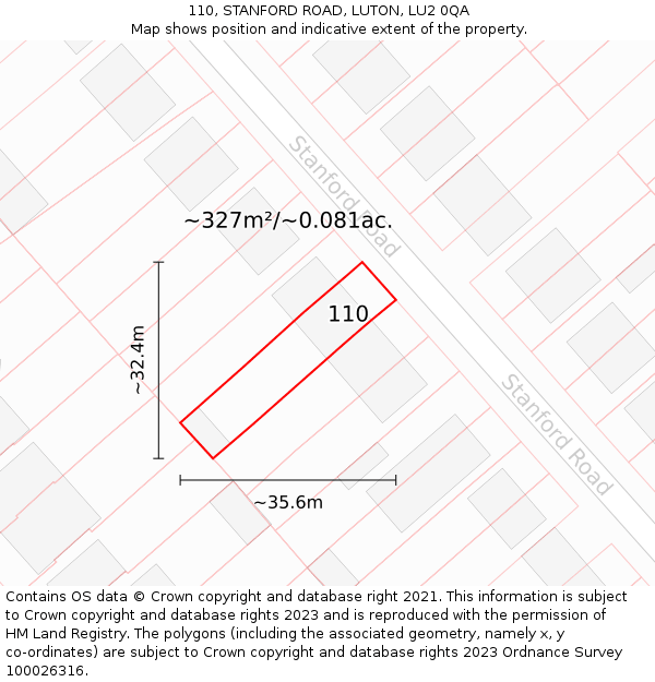 110, STANFORD ROAD, LUTON, LU2 0QA: Plot and title map