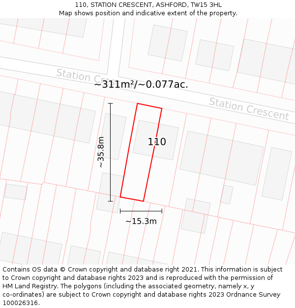 110, STATION CRESCENT, ASHFORD, TW15 3HL: Plot and title map