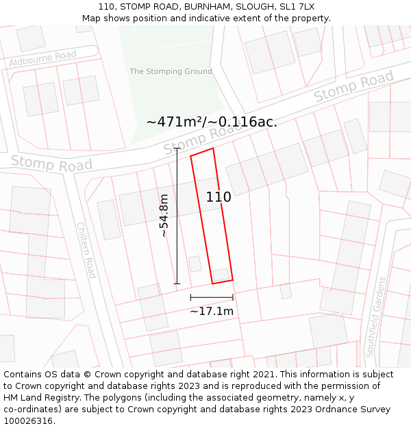 110, STOMP ROAD, BURNHAM, SLOUGH, SL1 7LX: Plot and title map