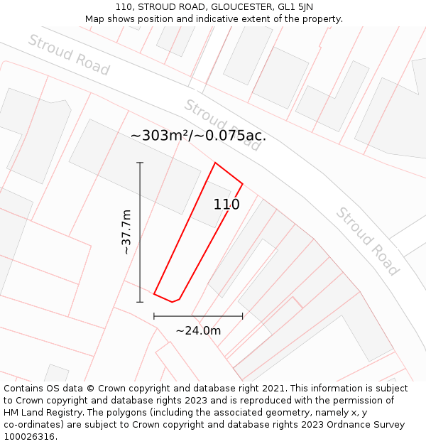 110, STROUD ROAD, GLOUCESTER, GL1 5JN: Plot and title map