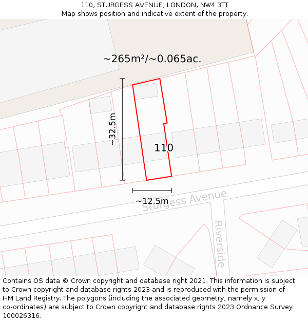 110, STURGESS AVENUE, LONDON, NW4 3TT: Plot and title map