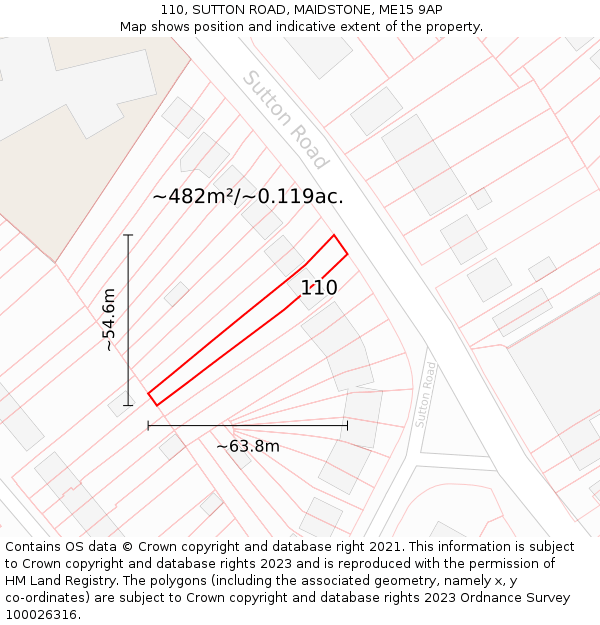 110, SUTTON ROAD, MAIDSTONE, ME15 9AP: Plot and title map
