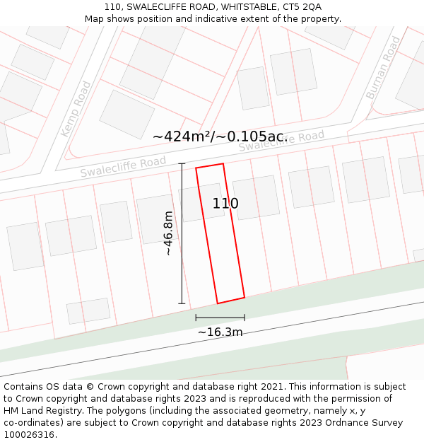 110, SWALECLIFFE ROAD, WHITSTABLE, CT5 2QA: Plot and title map