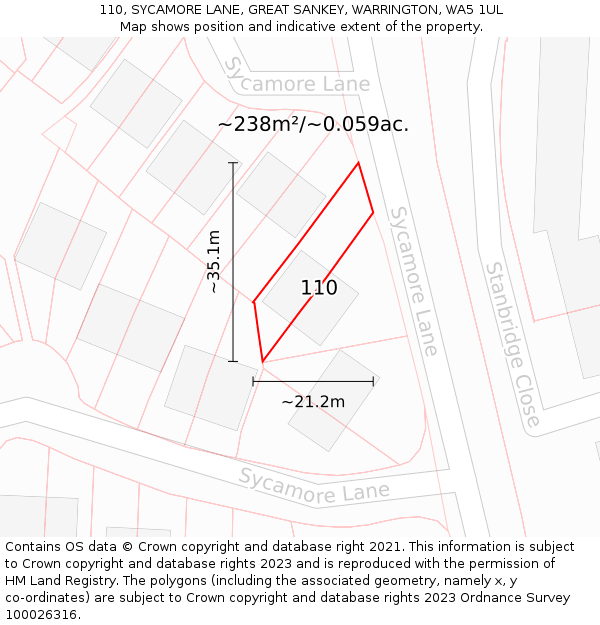 110, SYCAMORE LANE, GREAT SANKEY, WARRINGTON, WA5 1UL: Plot and title map