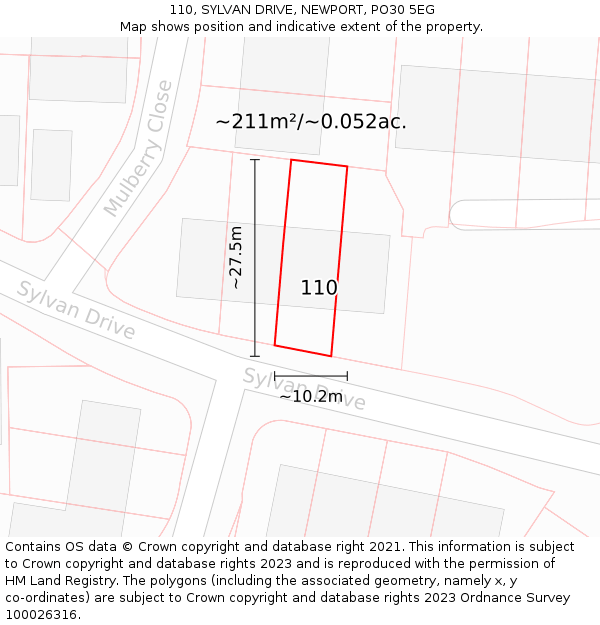 110, SYLVAN DRIVE, NEWPORT, PO30 5EG: Plot and title map