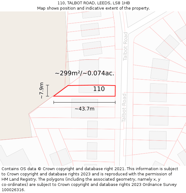 110, TALBOT ROAD, LEEDS, LS8 1HB: Plot and title map