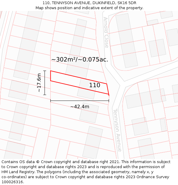 110, TENNYSON AVENUE, DUKINFIELD, SK16 5DR: Plot and title map