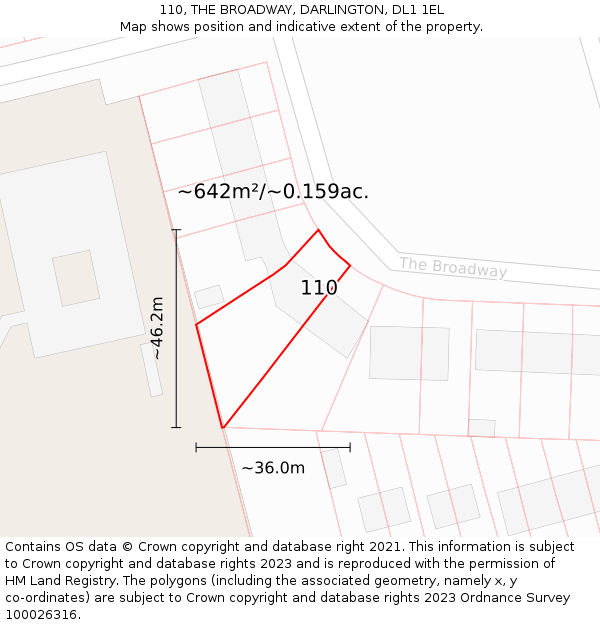 110, THE BROADWAY, DARLINGTON, DL1 1EL: Plot and title map