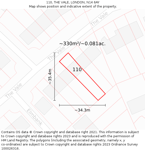 110, THE VALE, LONDON, N14 6AY: Plot and title map