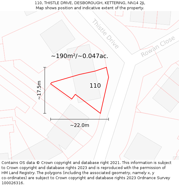 110, THISTLE DRIVE, DESBOROUGH, KETTERING, NN14 2JL: Plot and title map