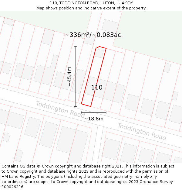 110, TODDINGTON ROAD, LUTON, LU4 9DY: Plot and title map