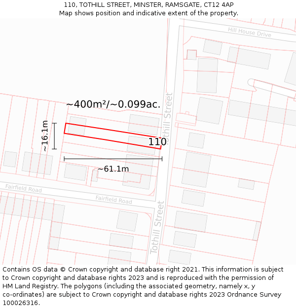 110, TOTHILL STREET, MINSTER, RAMSGATE, CT12 4AP: Plot and title map