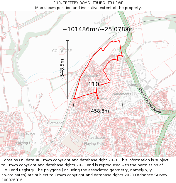 110, TREFFRY ROAD, TRURO, TR1 1WE: Plot and title map