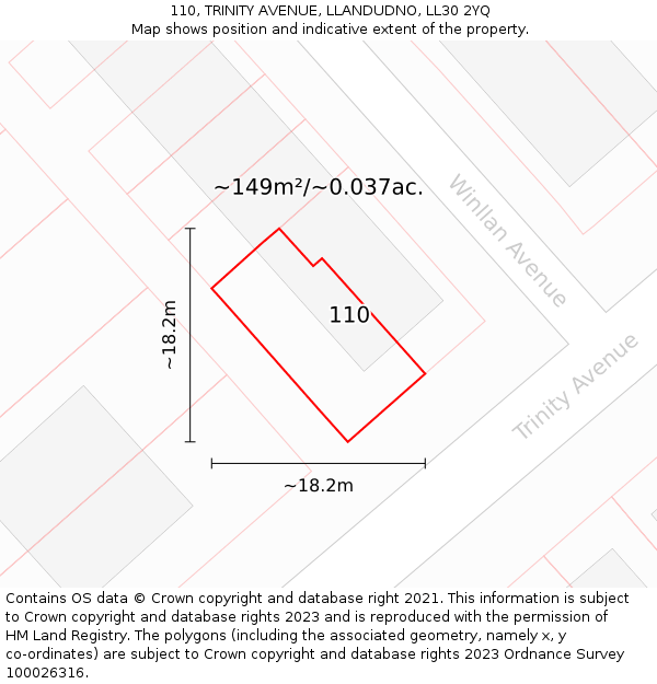 110, TRINITY AVENUE, LLANDUDNO, LL30 2YQ: Plot and title map