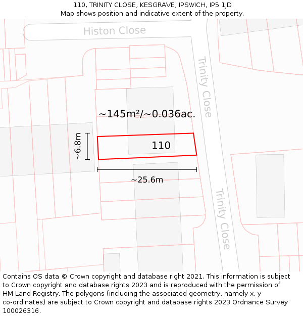 110, TRINITY CLOSE, KESGRAVE, IPSWICH, IP5 1JD: Plot and title map