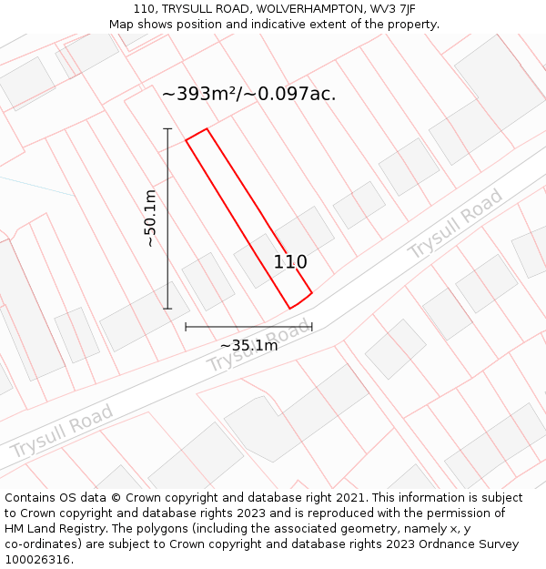 110, TRYSULL ROAD, WOLVERHAMPTON, WV3 7JF: Plot and title map