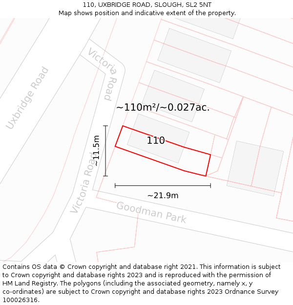 110, UXBRIDGE ROAD, SLOUGH, SL2 5NT: Plot and title map