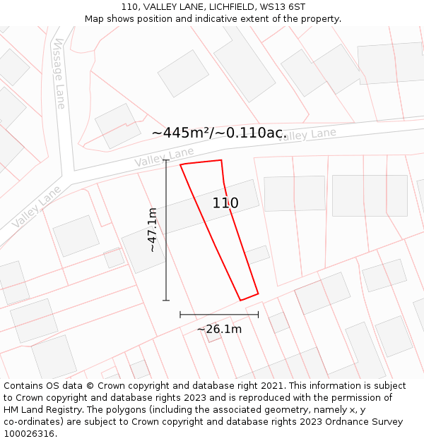 110, VALLEY LANE, LICHFIELD, WS13 6ST: Plot and title map