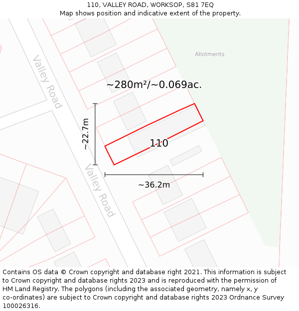 110, VALLEY ROAD, WORKSOP, S81 7EQ: Plot and title map