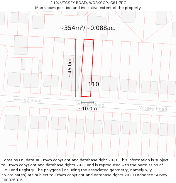 110, VESSEY ROAD, WORKSOP, S81 7PG: Plot and title map