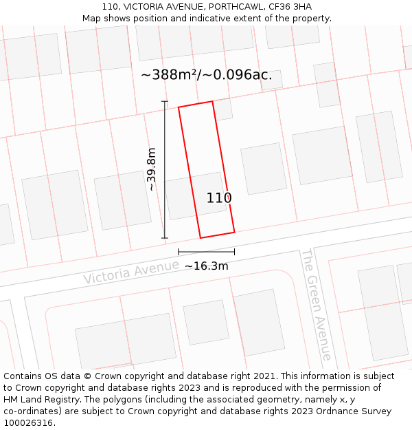 110, VICTORIA AVENUE, PORTHCAWL, CF36 3HA: Plot and title map