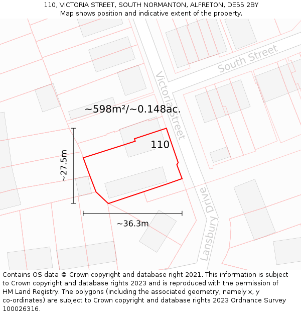 110, VICTORIA STREET, SOUTH NORMANTON, ALFRETON, DE55 2BY: Plot and title map