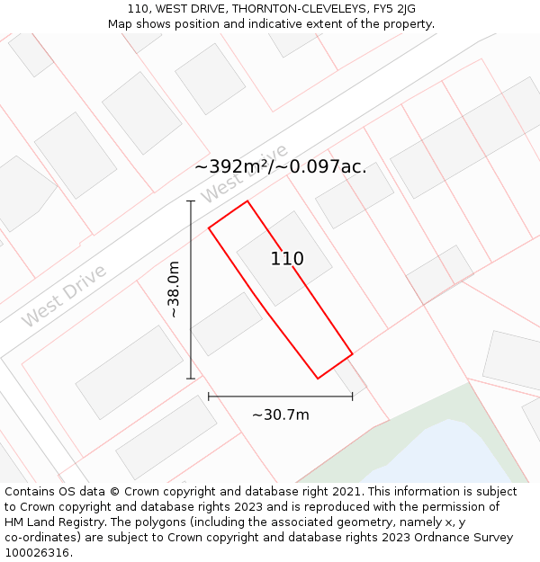 110, WEST DRIVE, THORNTON-CLEVELEYS, FY5 2JG: Plot and title map