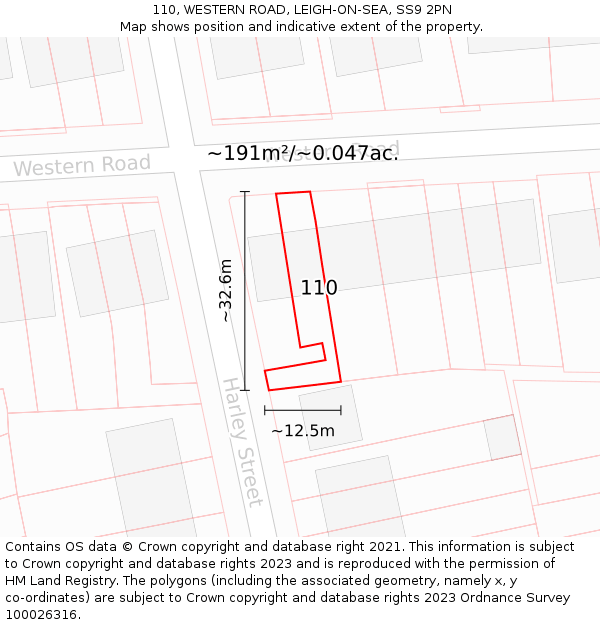 110, WESTERN ROAD, LEIGH-ON-SEA, SS9 2PN: Plot and title map