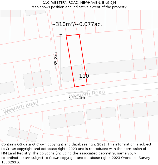 110, WESTERN ROAD, NEWHAVEN, BN9 9JN: Plot and title map